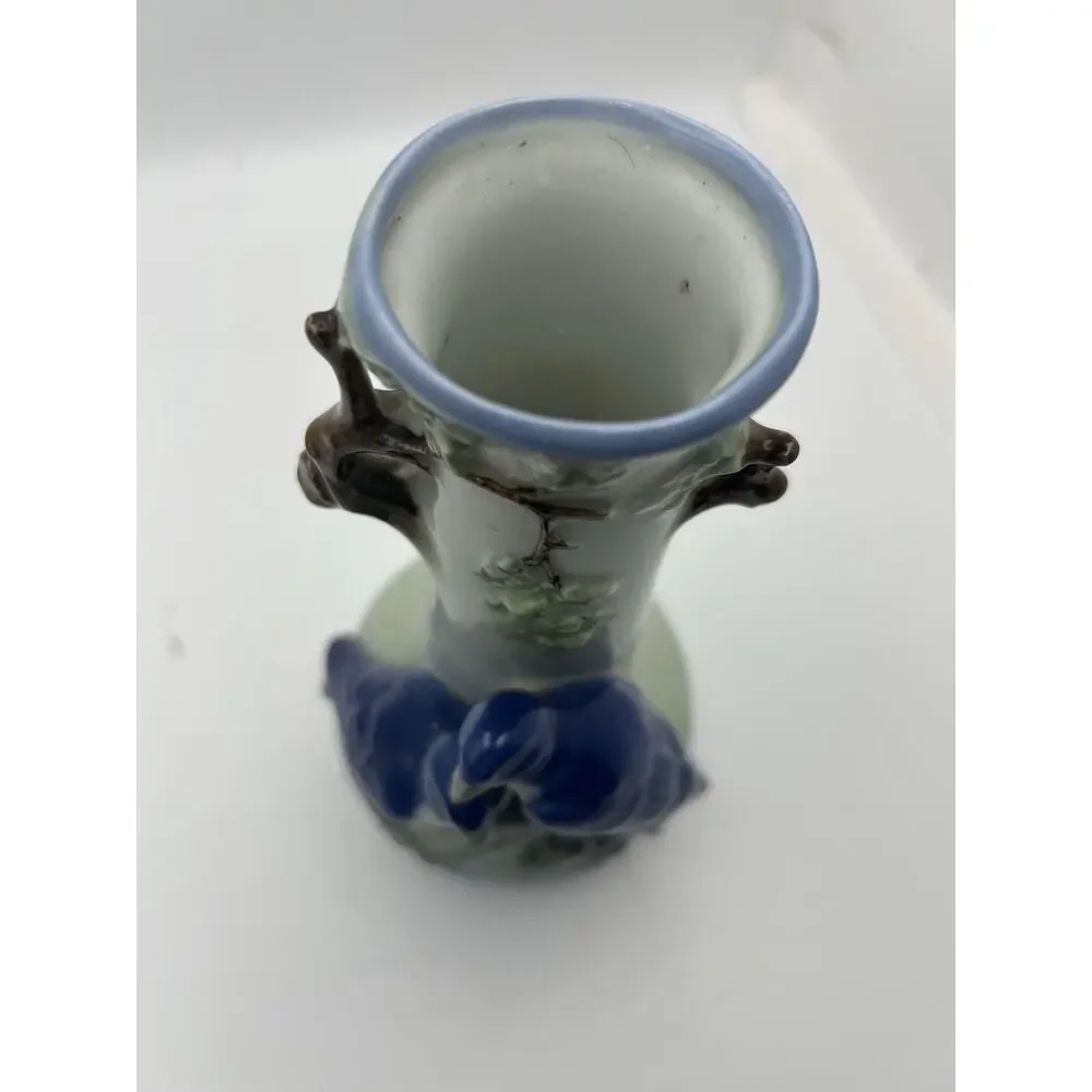 Vintage Porcelain Vase. Representing Trees And Birds.